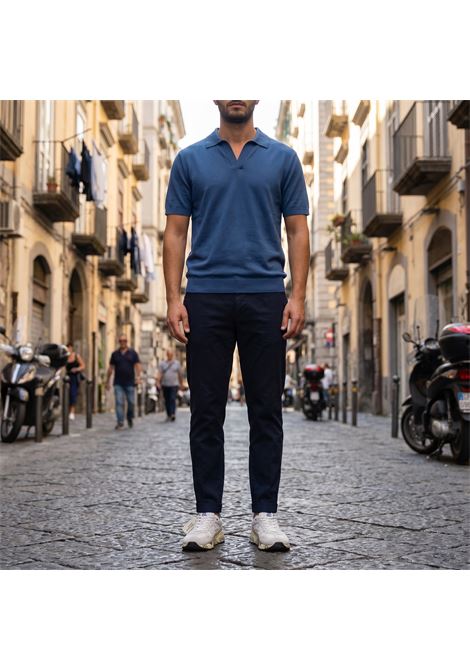Paolo Pecora Milano Men's Cotton Knit V-Neck Polo - Navy Blue PAOLO PECORA |  | A043 F1006685